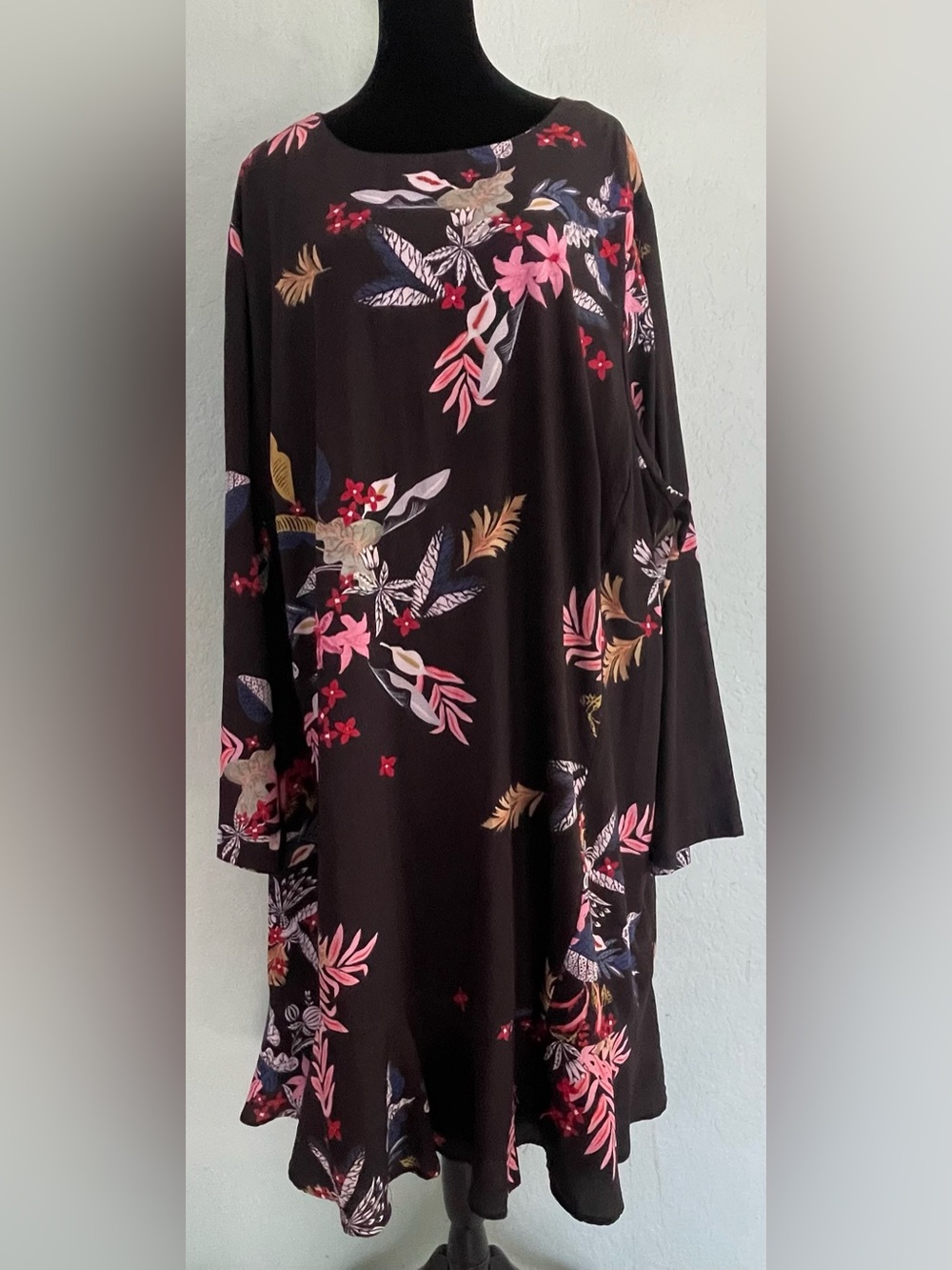 Black Floral Swing Dress with Breaded Accents